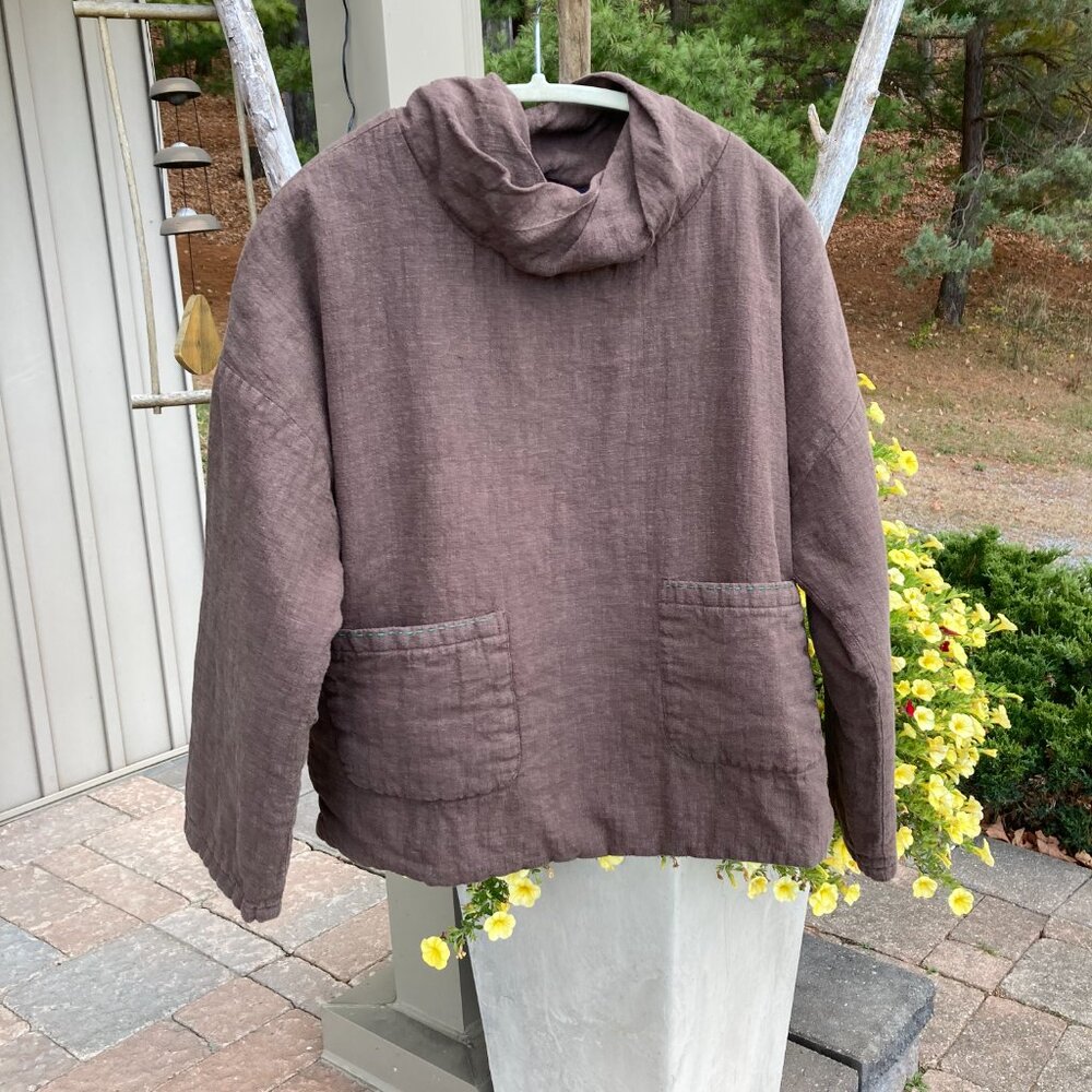 100% Linen Cotton Unique Padded (Quilted) Top, OS, Coffee